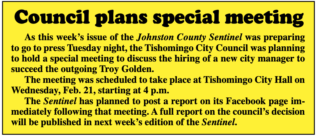 Breaking News Johnston County Sentinel